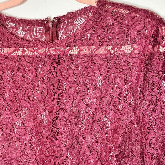 Elegant Womens Sheer Lace Blouse Burgundy Cottage Fairy Romantic Lace - Picture 3 of 9